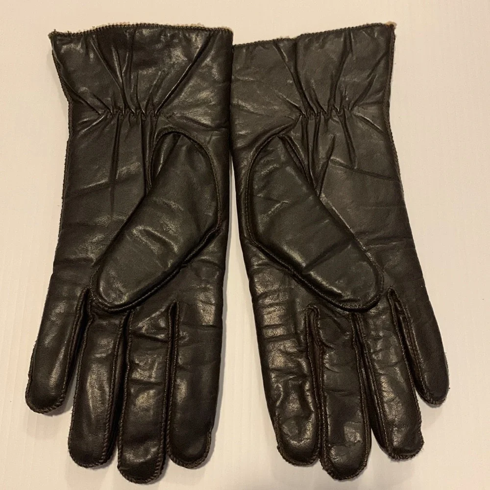 DARK Brown Leather Gloves with Lining Size M
